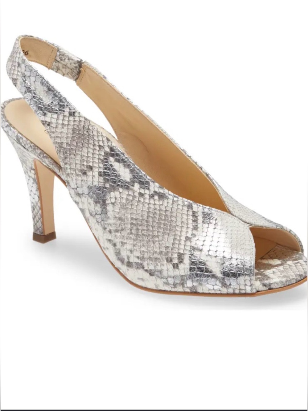 Paul Green Avanti peep-toe slingback heels,textured silver pebble snakeskin,US 7